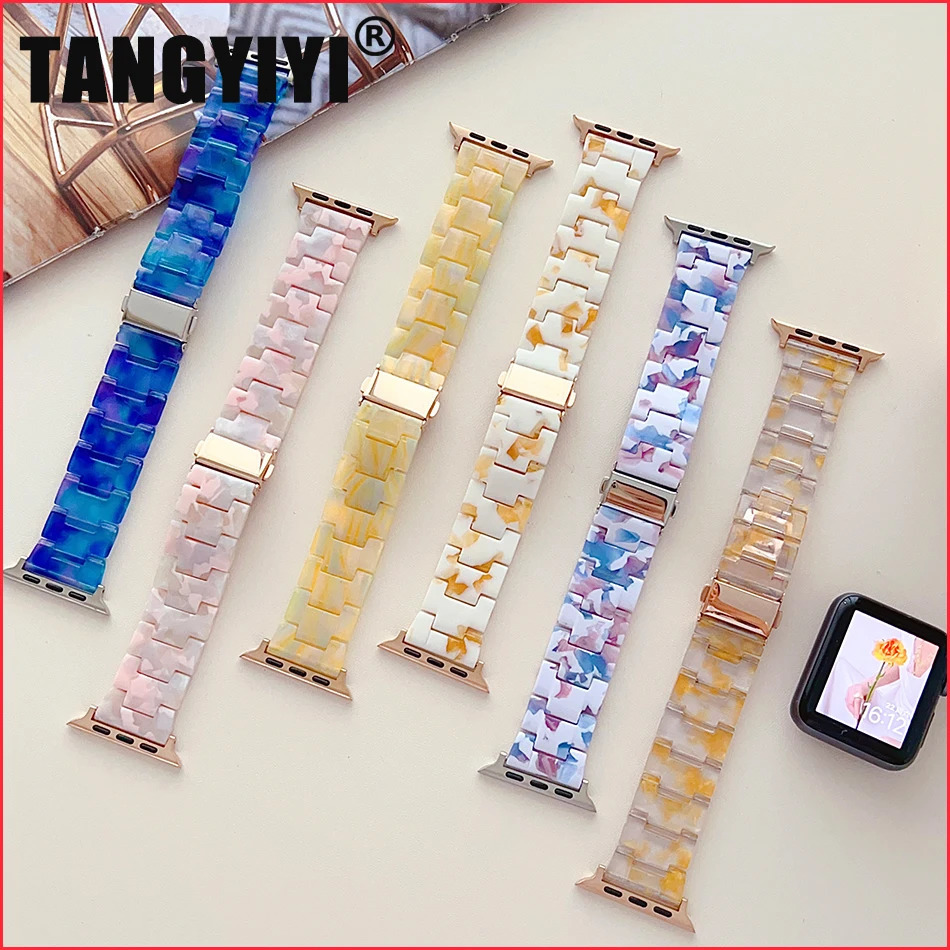 Resin Strap For Watch Series 9 8 7 6 SE 5 4 3 45/44/42/41/40/38mm Fashion Print Band Hard Bracelet For iWatch ULtra 2 49mm 241220