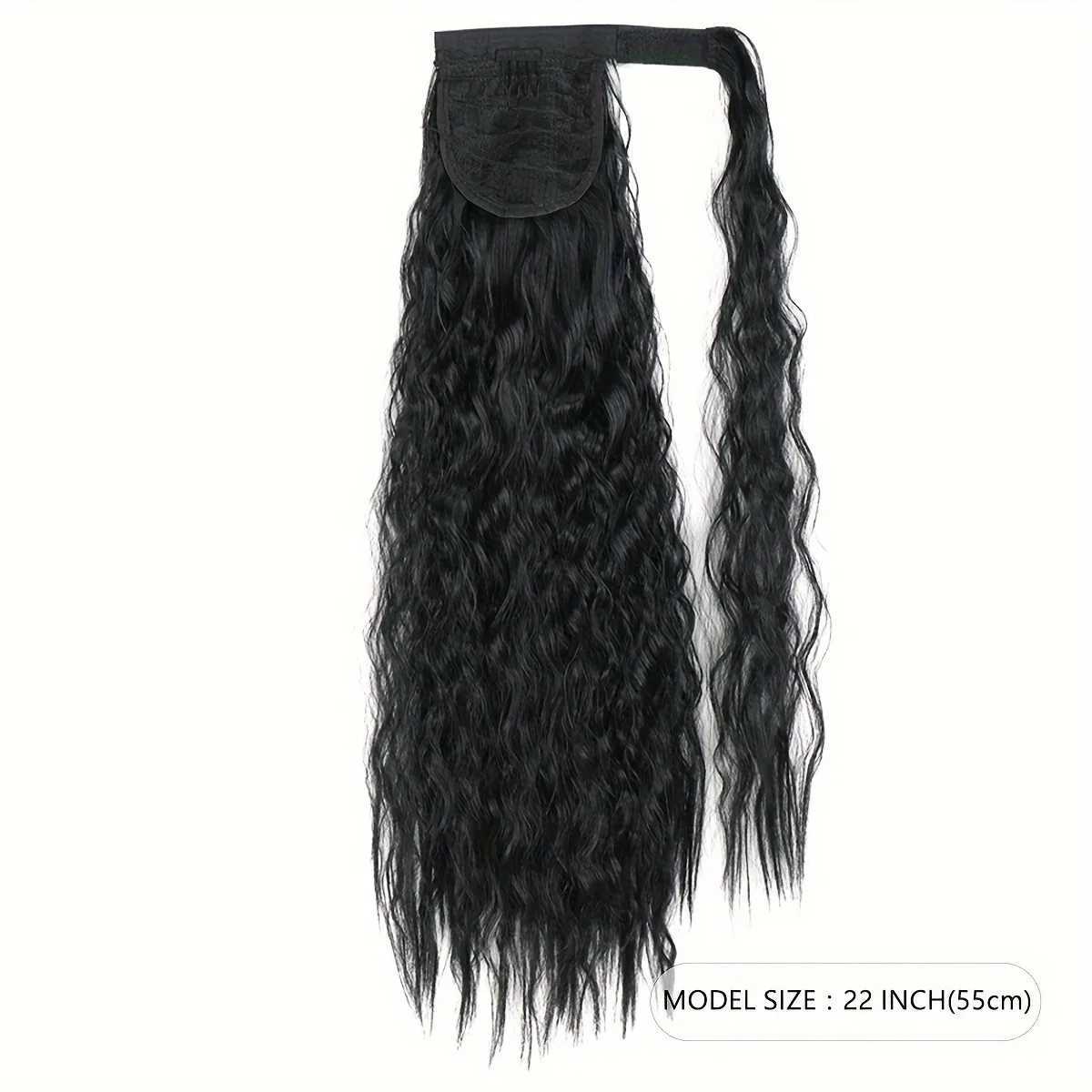 22 Inch Corn Wave Ponytail Extension Heat Resistant Synthetic Hair Extension Wrap Around Ponytail Black Hairpiece For WomenXJ241221