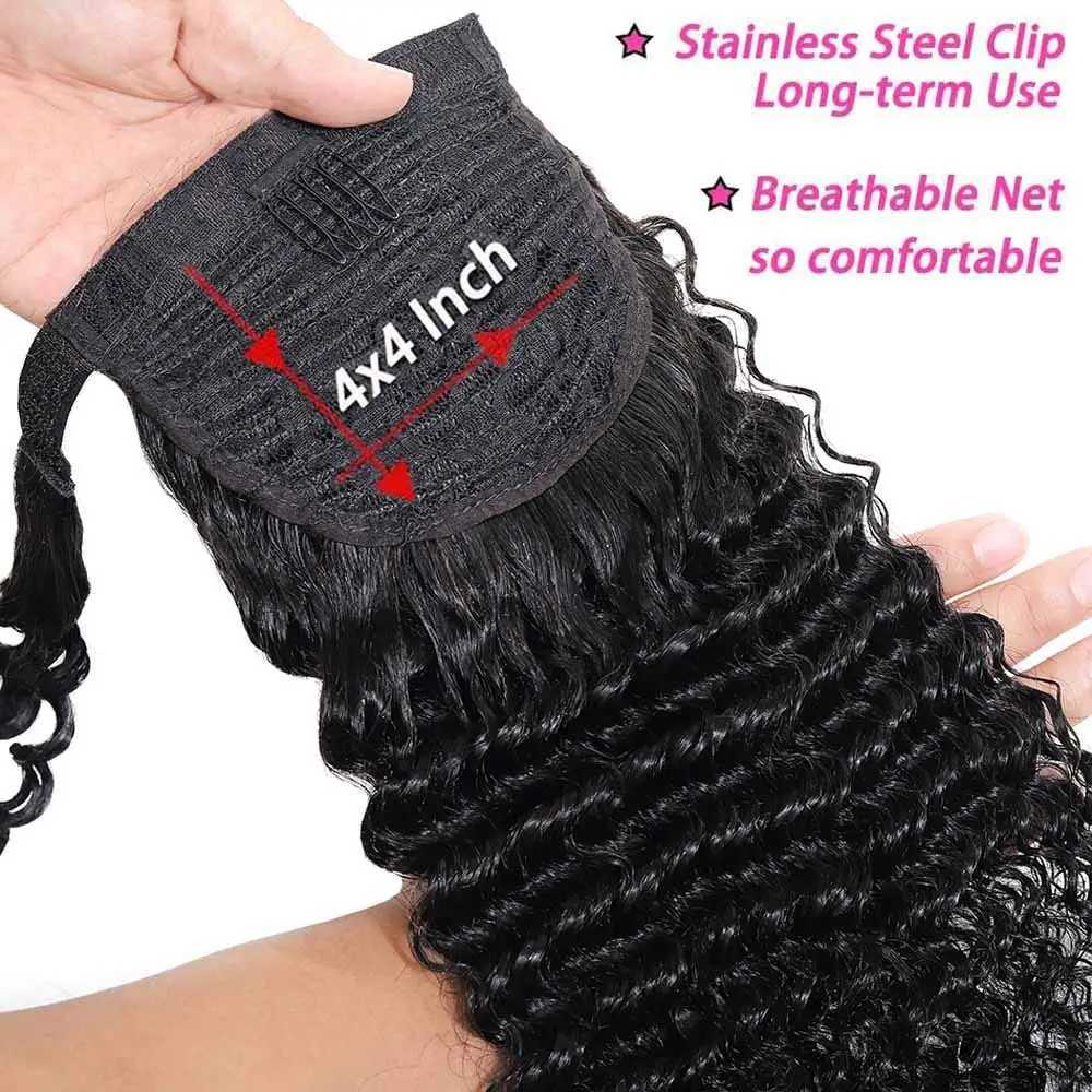 Kinky Curly Ponytail Human Hair 100g Wrap Around Clip In Hair Extension Natural Color Remy Indian Hair Body Wave PonytailsXJ241221