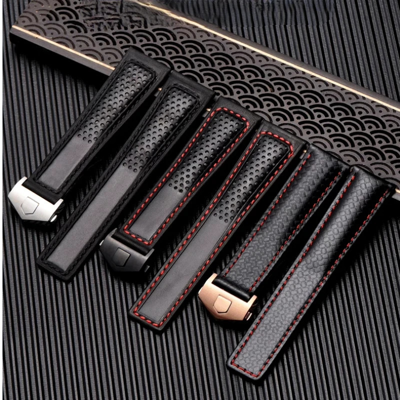 COW Genuine Leather Watch Strap 19mm 20mm 22mm watchband for watch band Red Men Fold buckle bracelet 241220