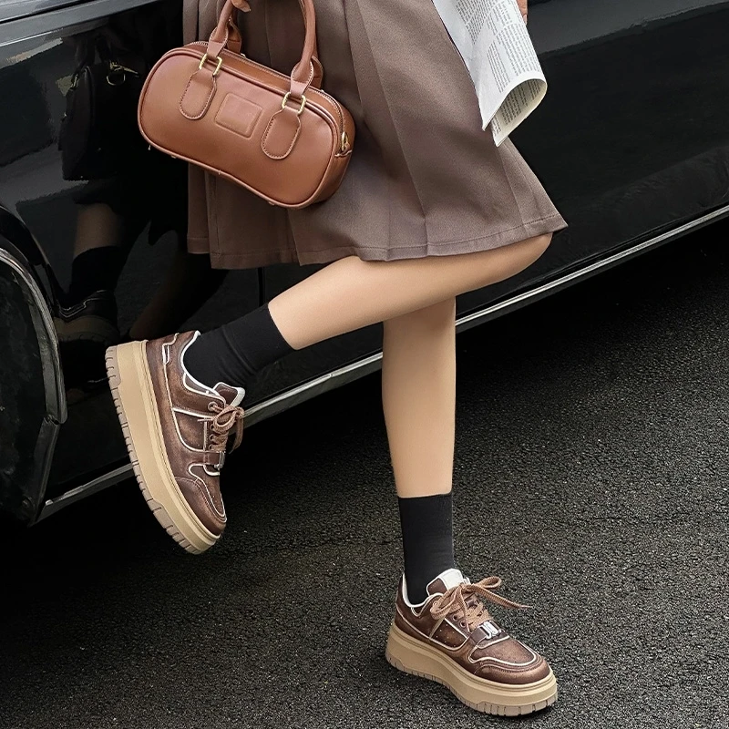 AIYUQI Women's Sneakers Shoes Thick Sole Fashion Retro Female Sneakers Flat Bottom Casual Shoes Women