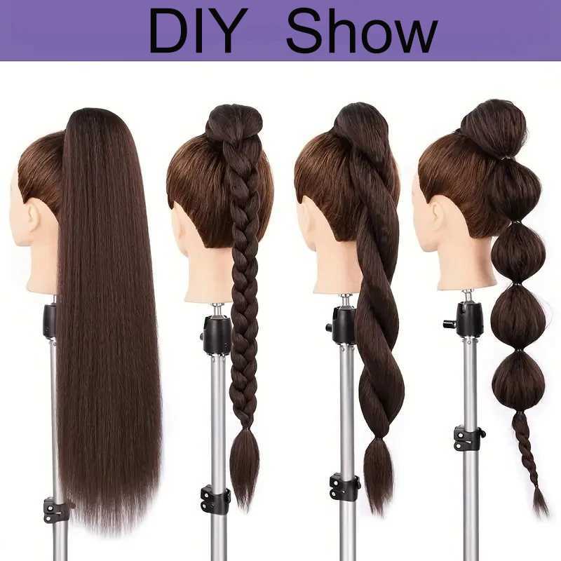 22Inch Synthetic Afro Long Straight Ponytail Hair Extension Yaki Drawstring Wrap Clip Hair Black Hairpiece for WomenXJ241221