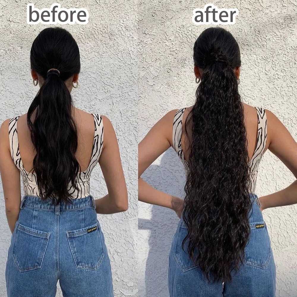 Synthetic Long Corn Wavy Ponytail Hairpiece 55 85cm Wrap Around Hair Clip in Black Ombre Blonde Hair Extensions Pony TailXJ241221