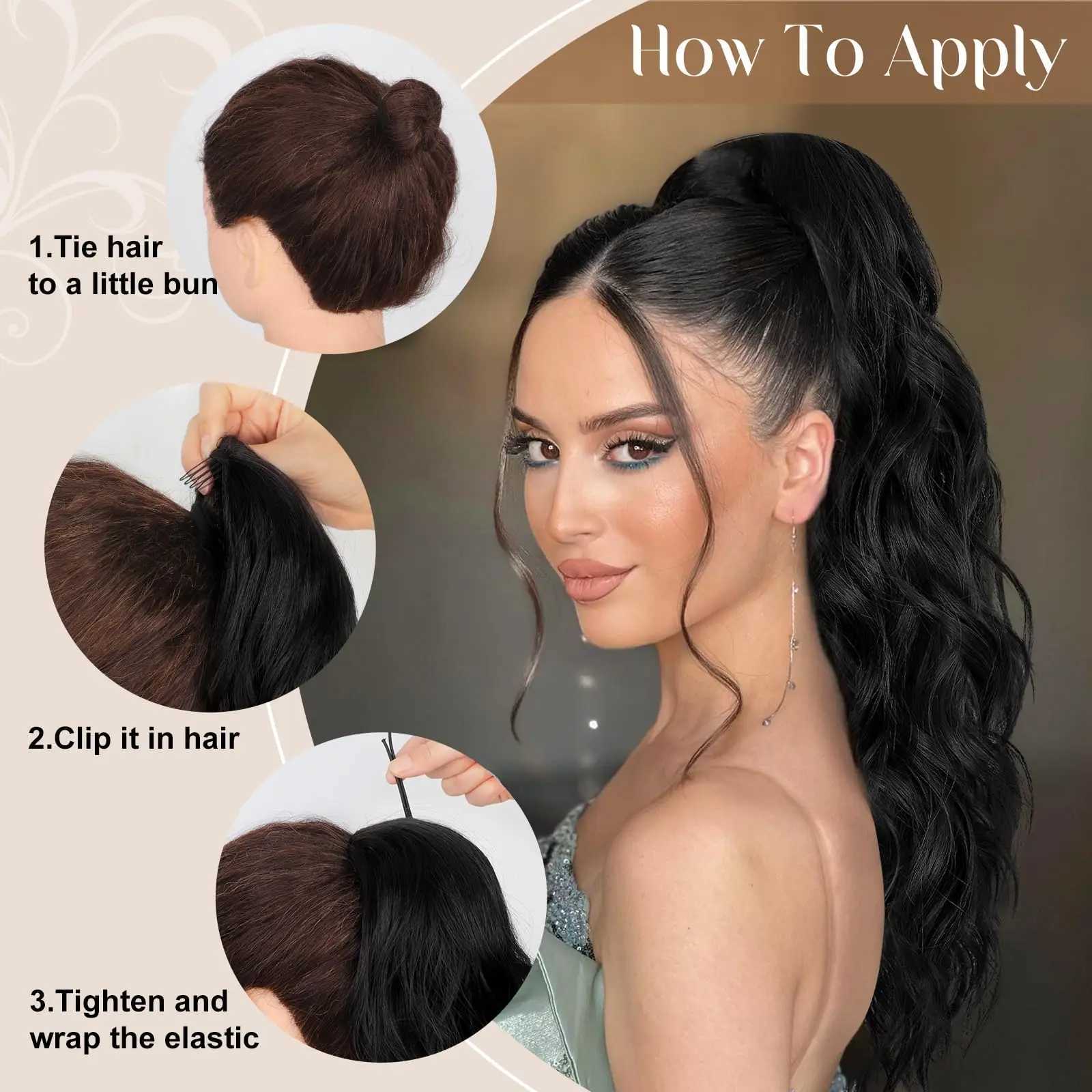 Synthetic Ponytail ExtensionDrawstring Ponytail Hair Extensions Black Long Curly Wave Ponytail For WomenXJ241221