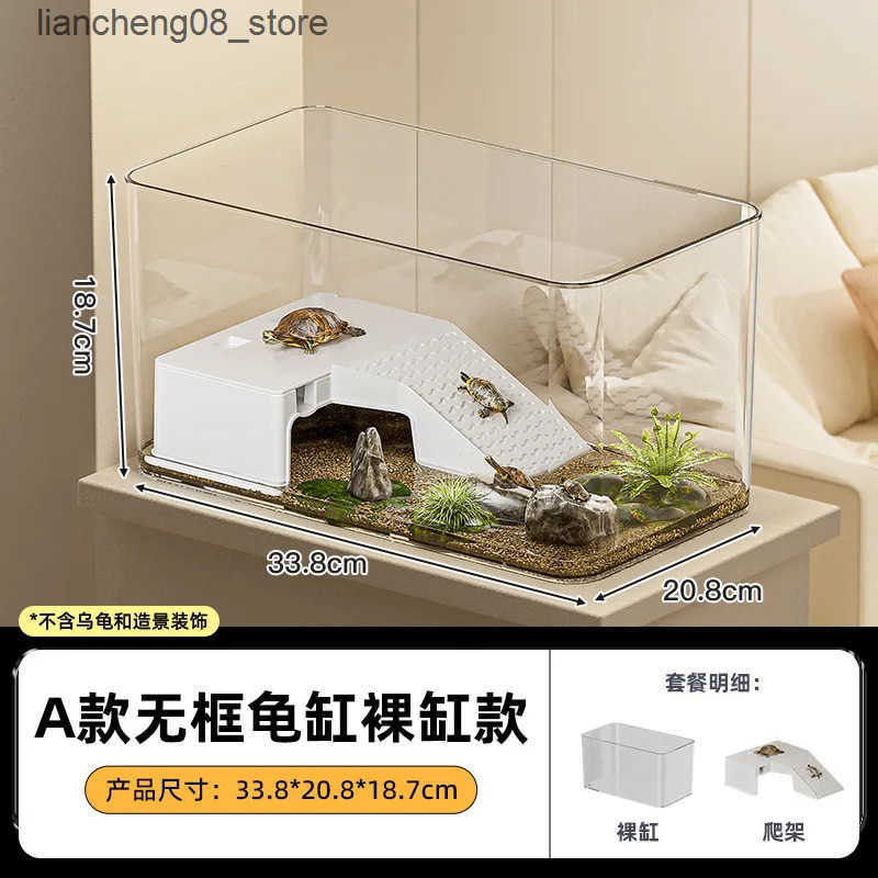 Other Pet Supplies Large transparent turtle tank with basket platform high-definition PET+ABS plastic drip proof aquarium fish tank reptile box L24091