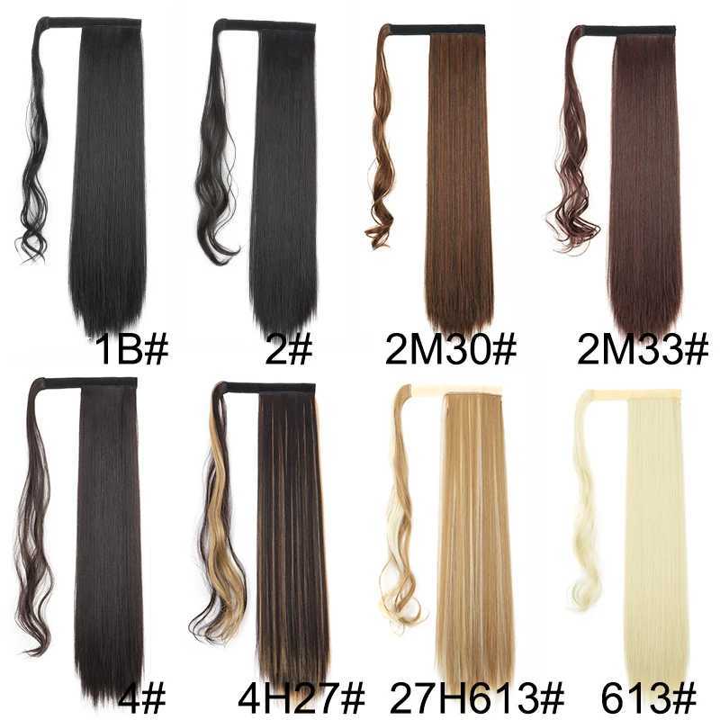 24Inch Synthetic Long Straight Ponytail Hair Extension Heat Resisting Black Hairpiece for WomenXJ241221