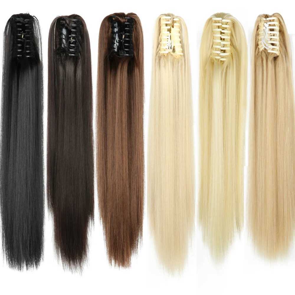 AZQUEEN 24 Inch Synthetic Long Straight Claw Clip On Ponytail Hair Extensions Black Brown Blonde Heat Resistant Fiber PonytailXJ241221