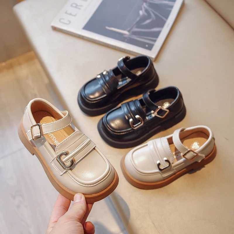 Sneakers Autumn Shoes Girls Soft Pu Leather Black Biege Concise Style Kids Flat Shoe Hook-loop 23-36 Trendy Flexiable Children Mary Janes H241221