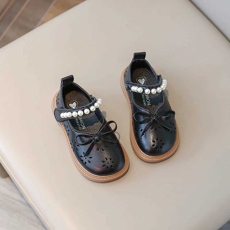 Sneakers Girls Sandals Summer New Beige Bow Breathable Pearl Girls Baby Single Shoes 2-8 Years Old Black Non-slip Children Baby Shoes H241221