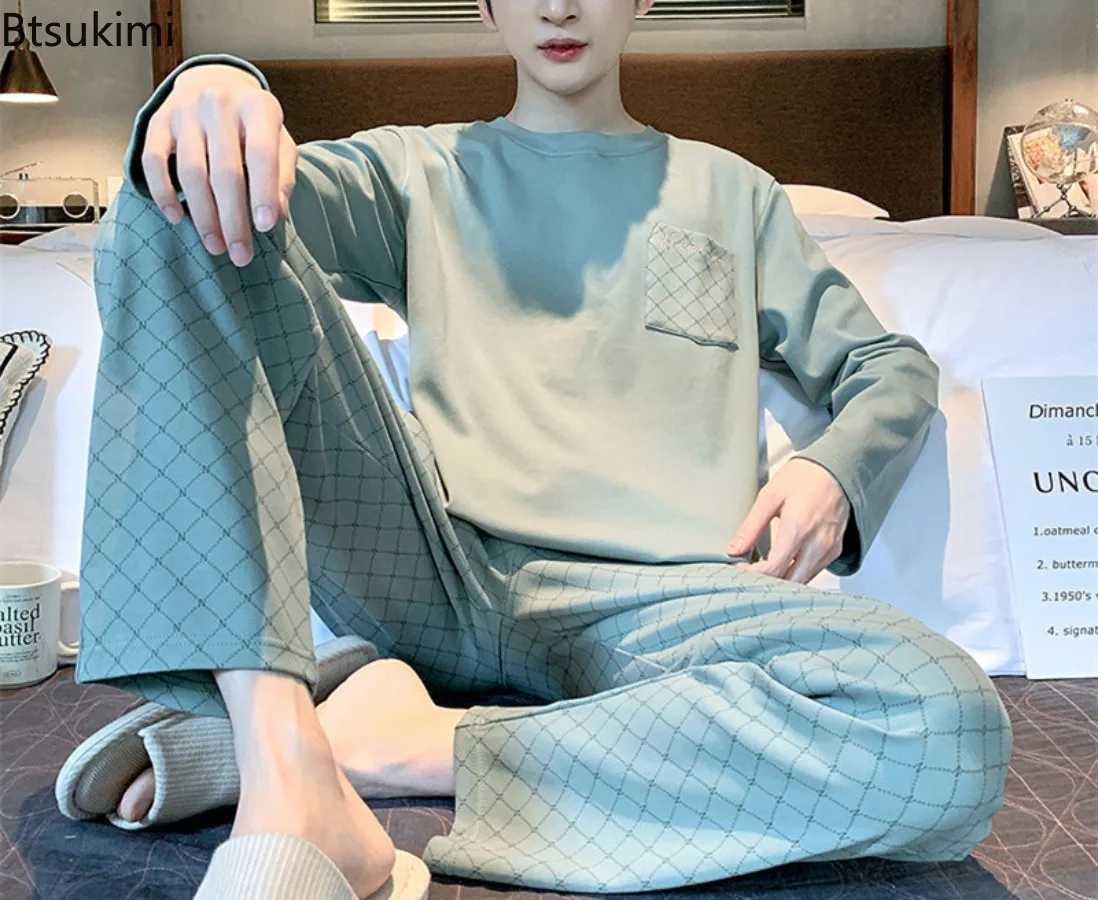 New Mens Cotton Pajama Set Round Neck Patched Work Clothes Zipper+Pants Pajama 2PCS Set Spring and Autumn Casual Mens Wear 4XL W241221