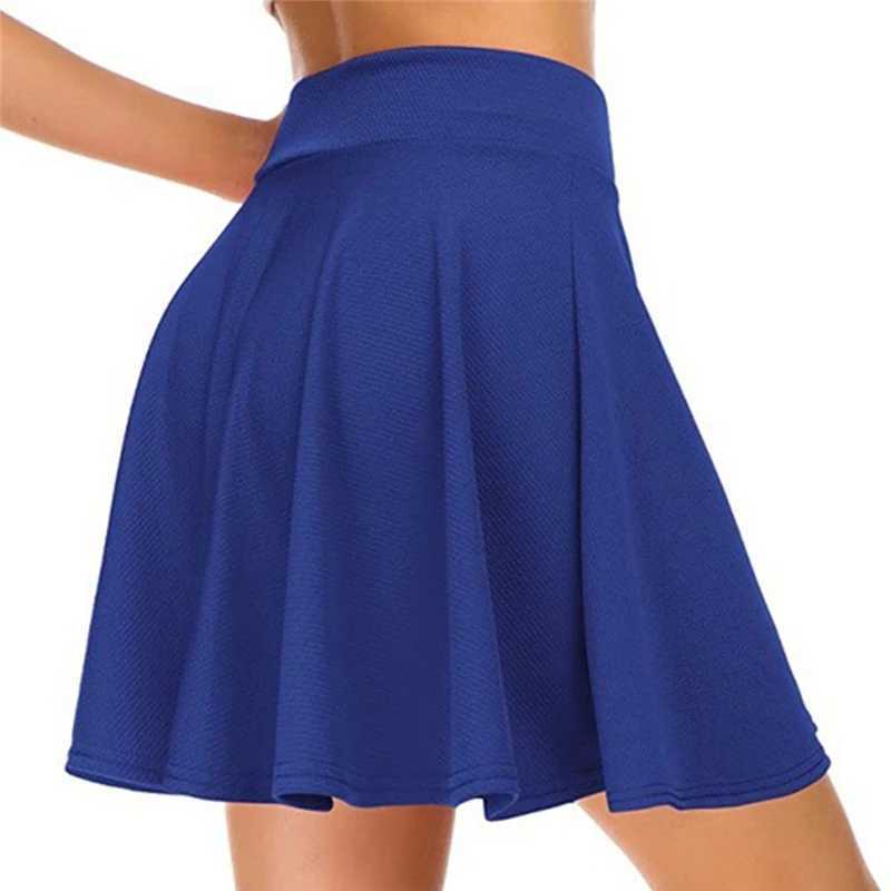 Womens Basic Versatile Stretchy Flared Casual Mini Skater Skirt Red Black Green Blue Short Skirt 3XLXJ241221