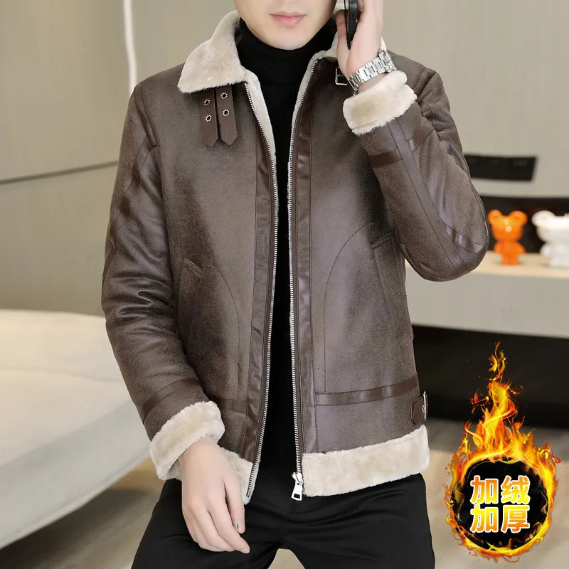 Winter Fur Leather Jacket Men Fashion Plus Velvet Padded Warm Motorcycle Jacket Casual Business Social PU Overcoat Men Clothing 241216