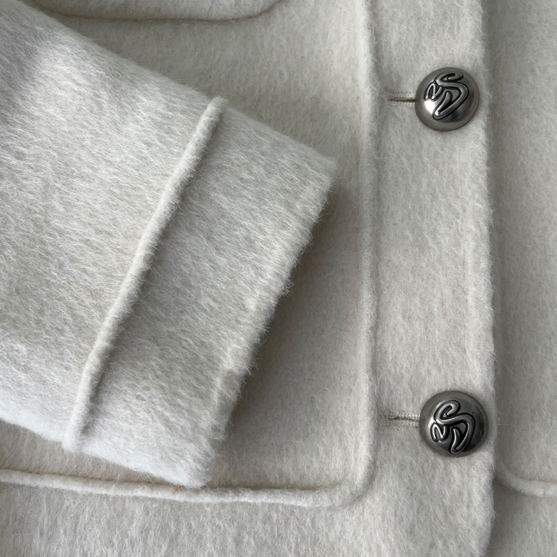 women's coat new fashion woolen gold button coat retro round neck long sleeve elegant female coat