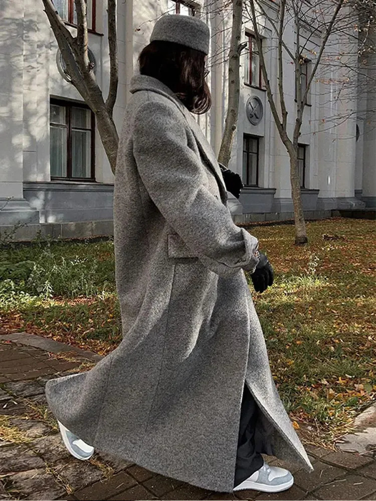 Fashion Turn Down Collar Coat Women Autumn Winter Elegant Long Sleeve Lady Coats Chic Pocket Female Double Breasted Jacket 241216