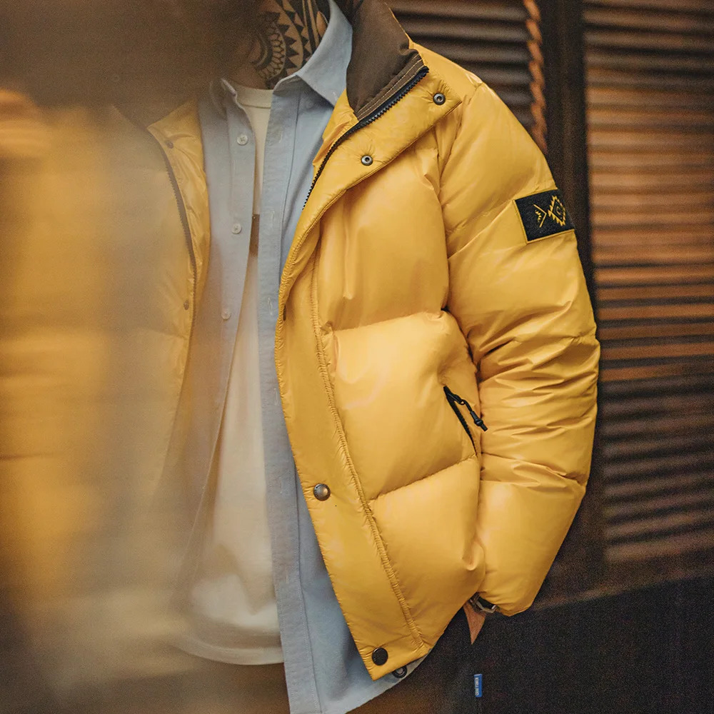 Maden Casual 90% White Duck Down Jacket Yellow Stand Collar Warm Versatile Puffer Coat for Men Fall and Winter Outerwear 241217