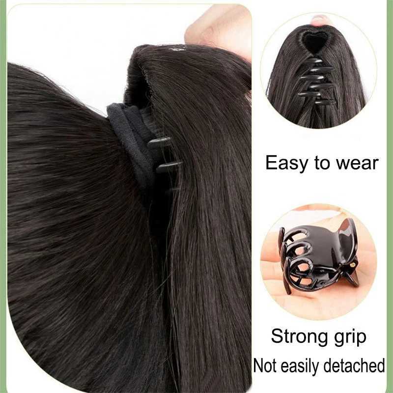 16Inch Synthetic Short Wavy Curly Ponytail Claw Clip in Hair Extension Black Brown Hairpiece for WomenXJ241221