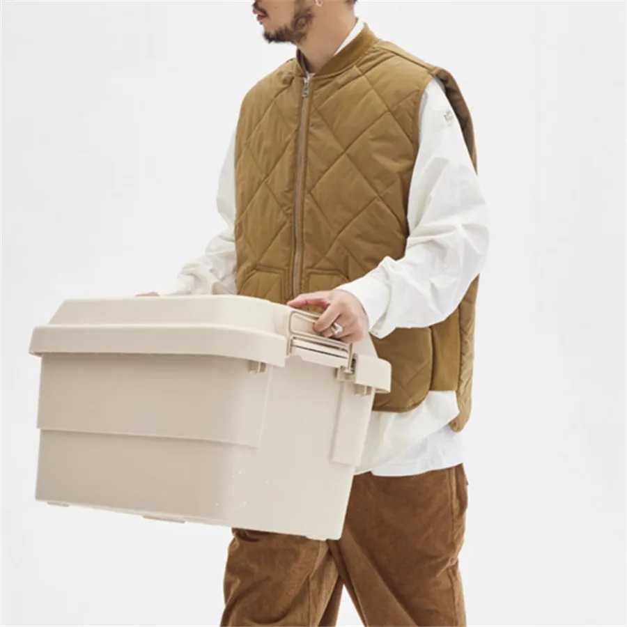 Mens Autumn Winter Warm Vest Sleeveless Jacket Cotton Padded Waistcoat Cargo Work Wear Male Clothes Rhomboid Coat StreetwearXJ241221
