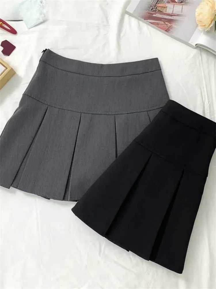 Vintage Gray Pleated Skirt Women Kaii High Waist Mini Skirts Korean Fashion School Uniform Harajuku Streetwear SpringXJ241221