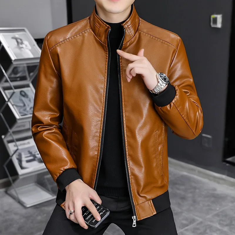 Leather Jacket for Men Autumn and Winter Style Velvet Warm Fashion Trend Korean Style Slim Stand Collar 241216
