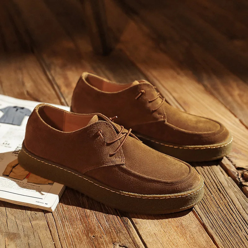 Mens Casual Lace-up Shoes Cow Suede Genuine Leather Mens Comfortable Driving Flats Men Classic Outdoor Oxfords 241213