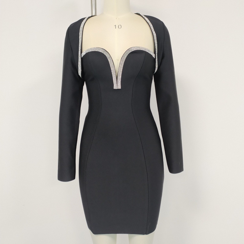 V250 Autumn and Winter White Dress Fashion Slim Bandage Dress Short Dress Women Winter Skirt