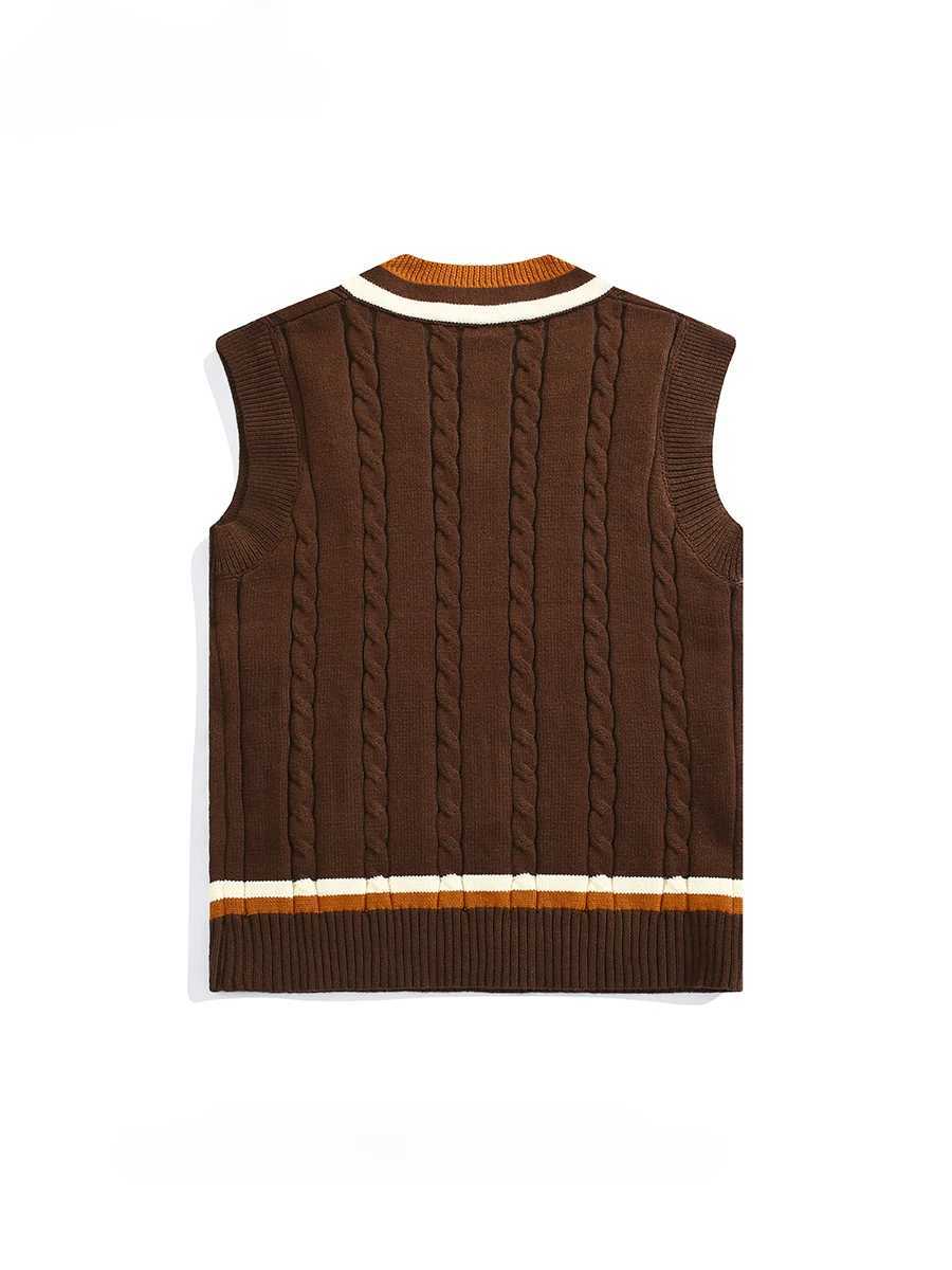 Mens British Retro College Style Color Block V-neck Sleeveless Knitted Vests Autumn Winter Versatile Layered Sweater WaistcoatXJ241221
