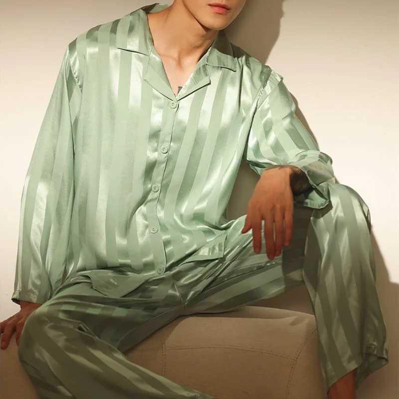 Boys Fashion Pajamas Mens 2024 Spring and Autumn Long sleeved Pants Pajamas Youth Thin Ice Silk Summer Casual Set Pajamas W241221