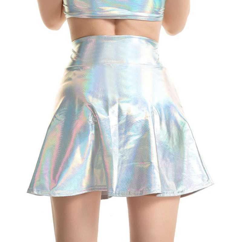 VIIANLES New Summer PU Sexy Skirt for Girl Bot Short Skater Fashion Pleated Skirt Dance Gold Silver Mini Skirt Women XXLXJ241221