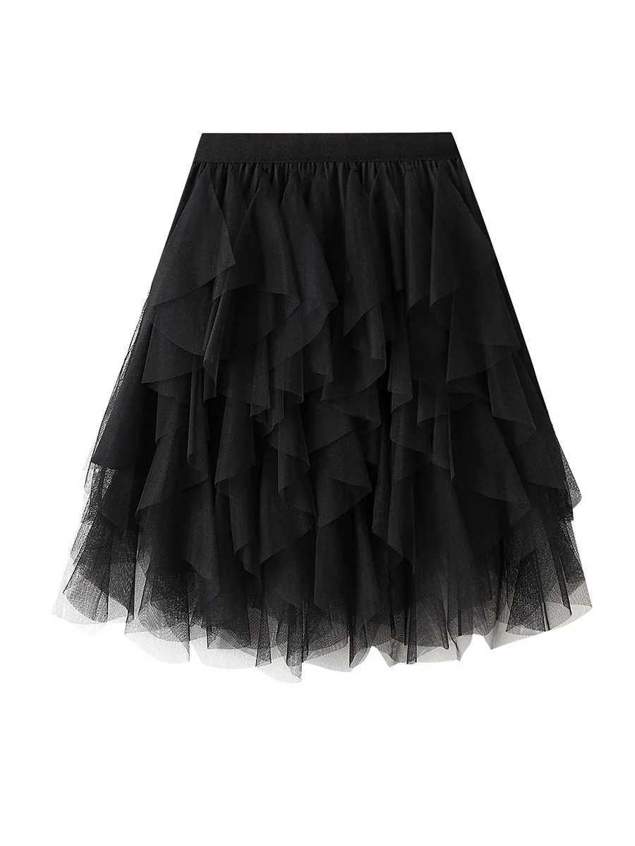 DeuYeng Women s Tulle Tutu Skirt Solid Color Elastic Layered Mesh Fairy A-Line Mini Skirt for Beach Party Club StreetwearXJ241221