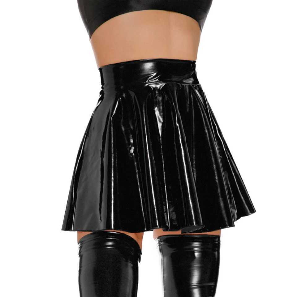 Womens Sexy Wet Look PVC Lacquer Leather Pleated High Waisted Skirt Short Dance Party Clubwear Lingerie Nightclub Fe SkirtsXJ241221