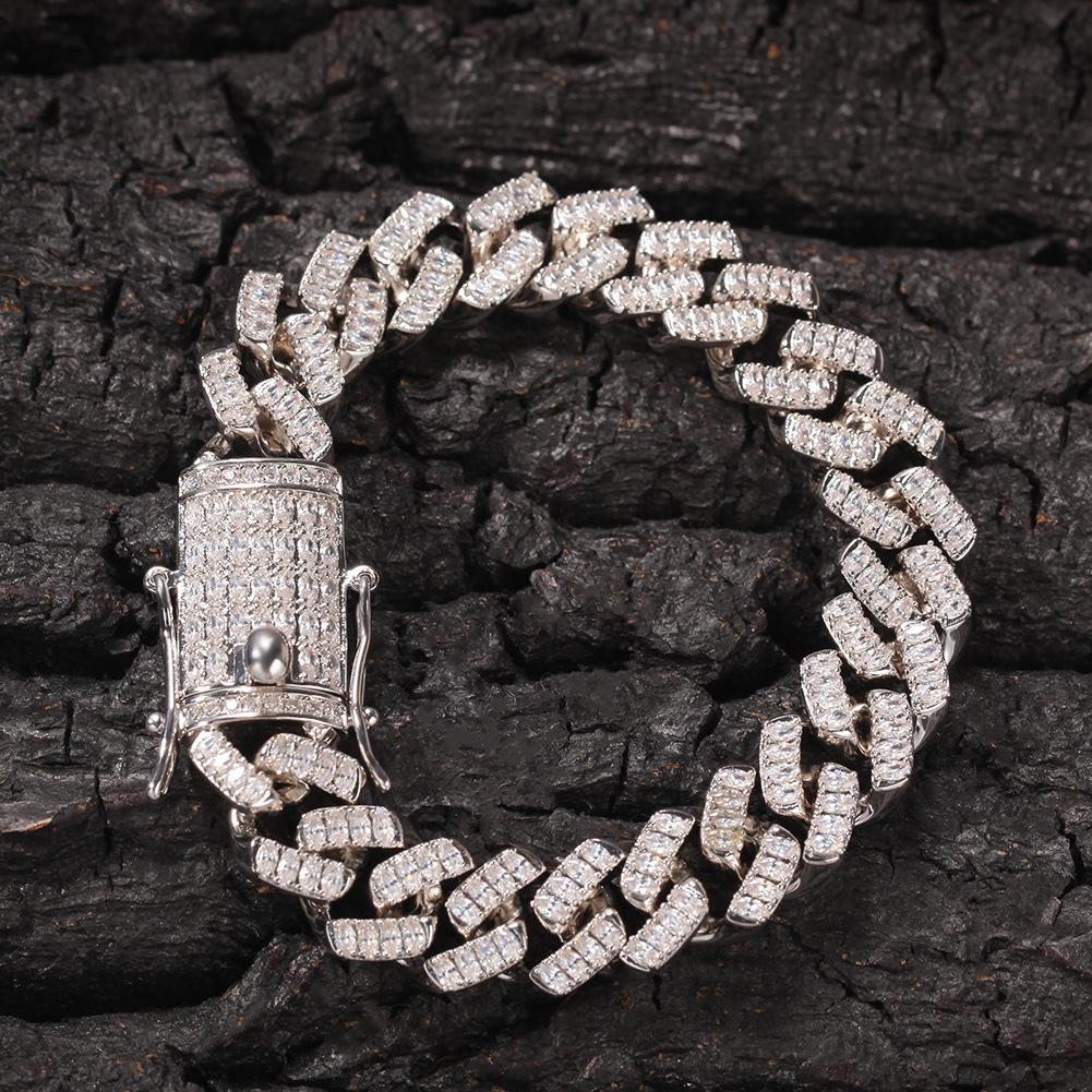 Fine Quality Iced Out Full Baguette Cubic Zirconia Mens Bracelet New In White Gold Prong Cz Stones Cuban Link Chain Bangle Bracelets Hip Hop Jewelry P