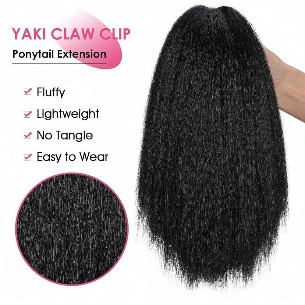 Yaki Claw Clip Hair Extensions Synthetic Kinky Straight Hair Extensions Ponytail Black Fluffy Thick Ponytails For Black WomenXJ241221