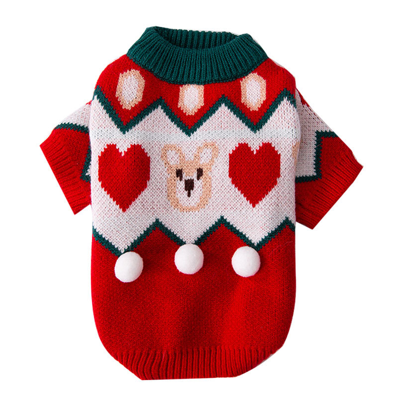 Autumn and winter dog clothes, New Year's Christmas teddy bear pullover sweater, New Year pullover sweater