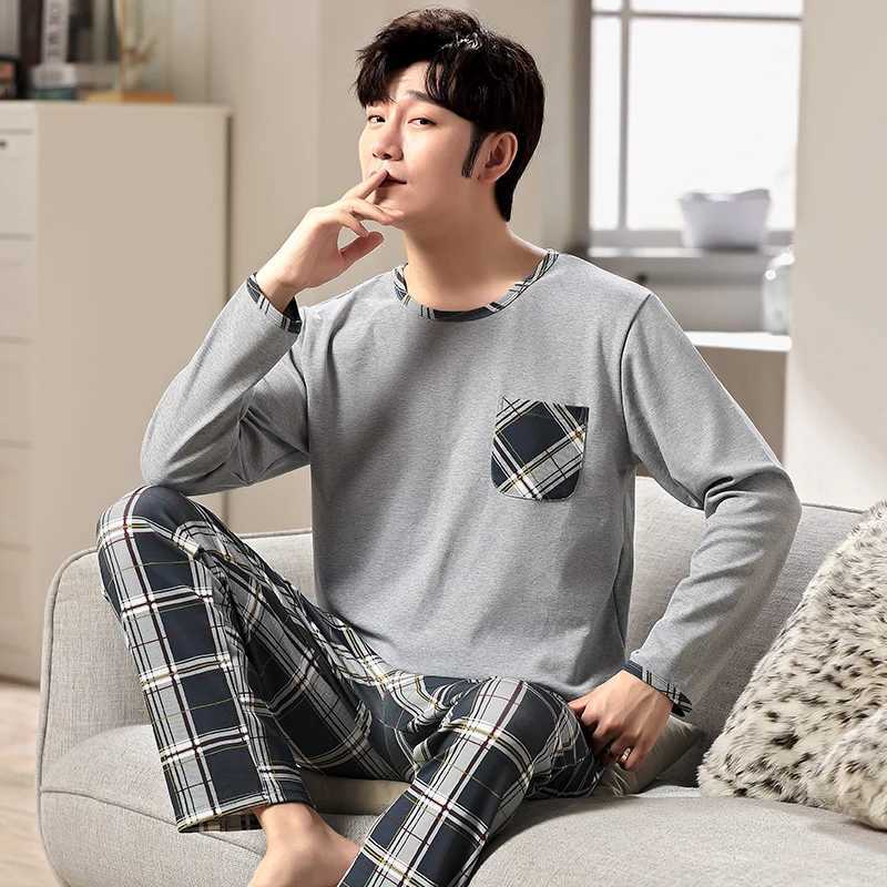 Simple mens sleepwear set for autumn winter long sleeves long pants comfortable sleepwear boys sleepwear soft sleepwear casual sleepwear Pjs sleepwear