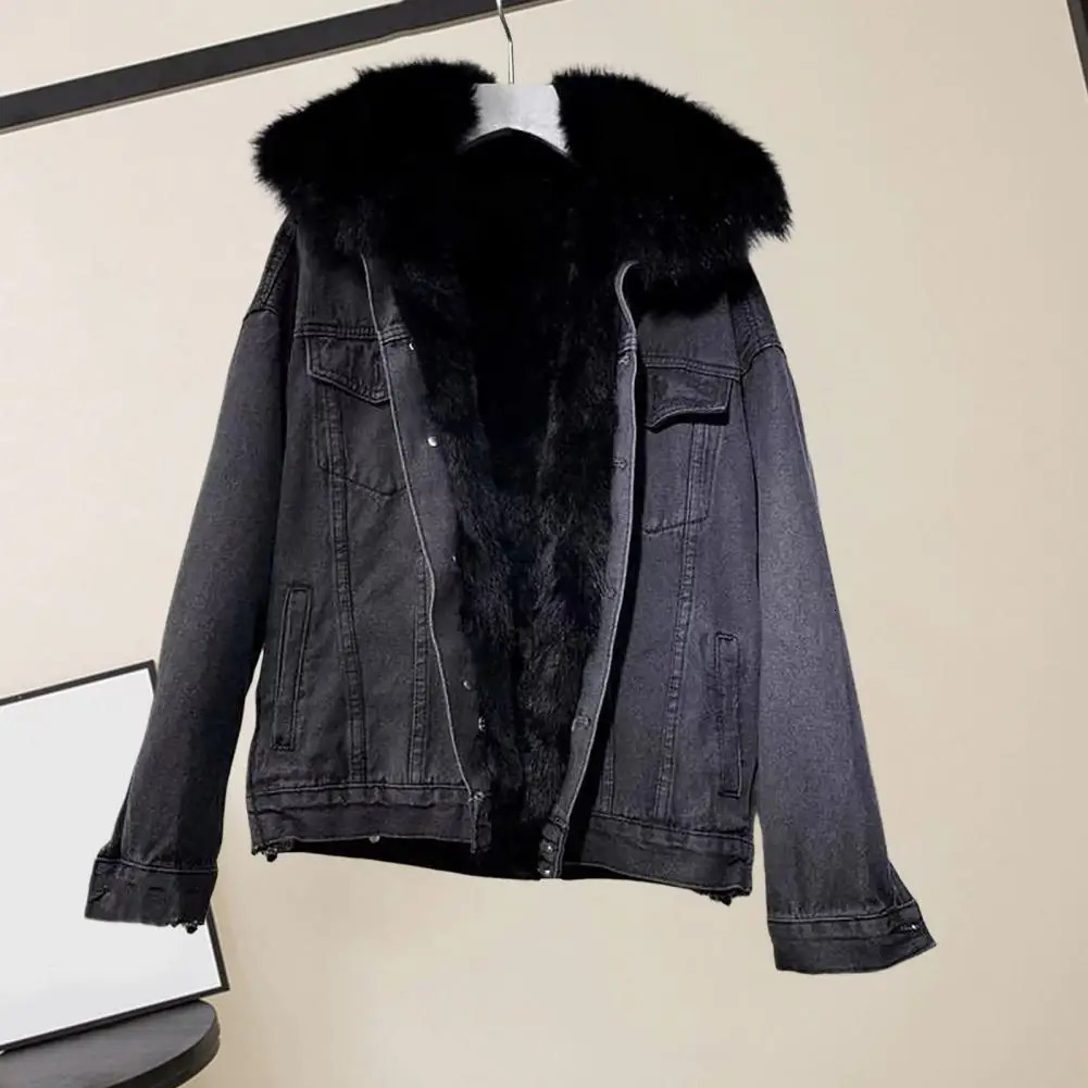 Women Winter Clothes Vintage Cotton Thick Warm Denim Coat Women Denim Jacket Oversized Loose Fur Collar Plus Velvet Jean Parkas 241217