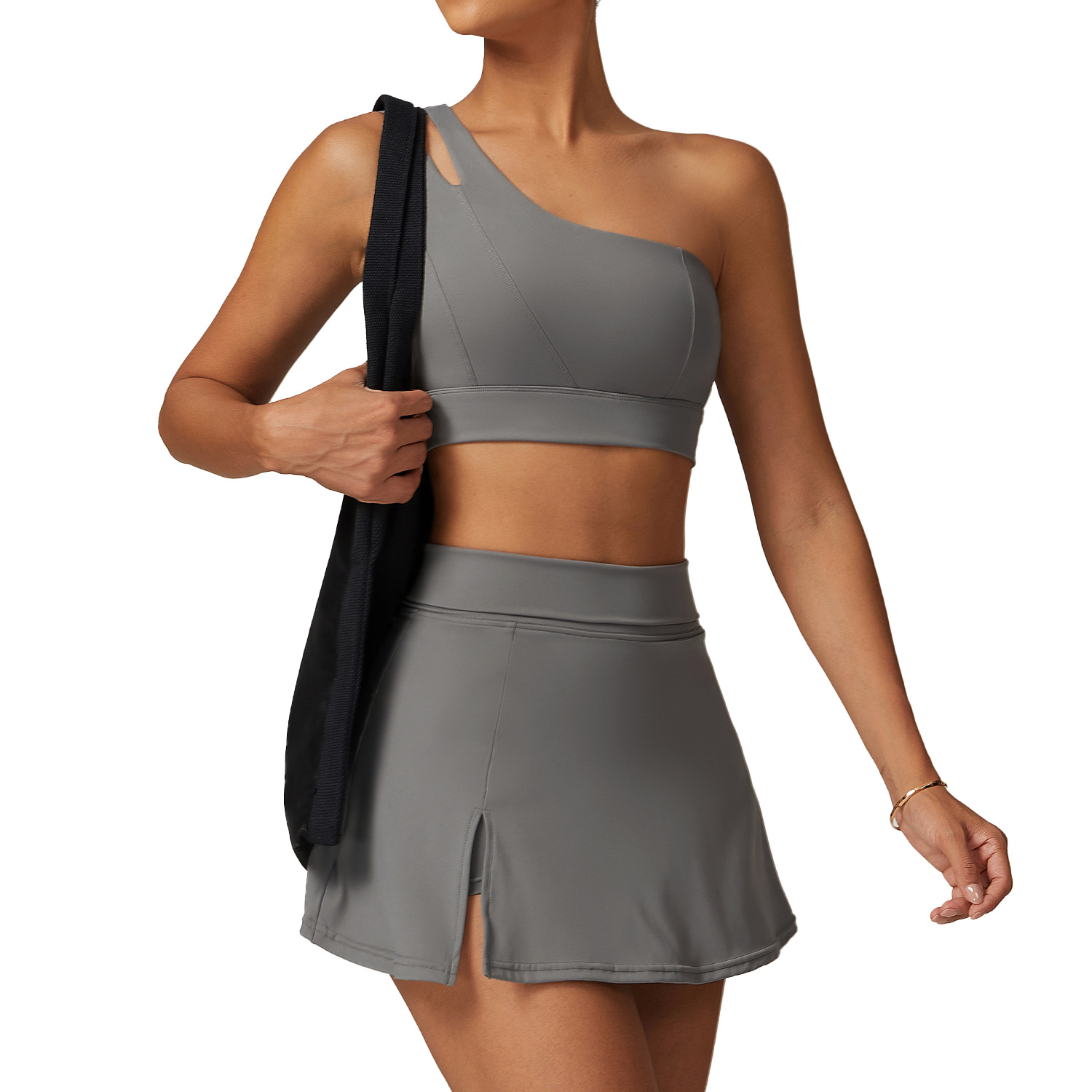 Slanted One Shoulder Bra Yoga Set Quick Dry Back Fitness Outdoor Running Exercise Set
