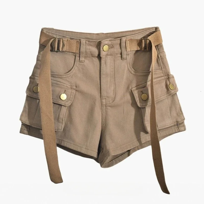 Y2K Harajuku Trendy Streetwear Highwaisted Slim Aline Workwear Denim Shorts Feminine Versatile Personality Retro Sports 241218