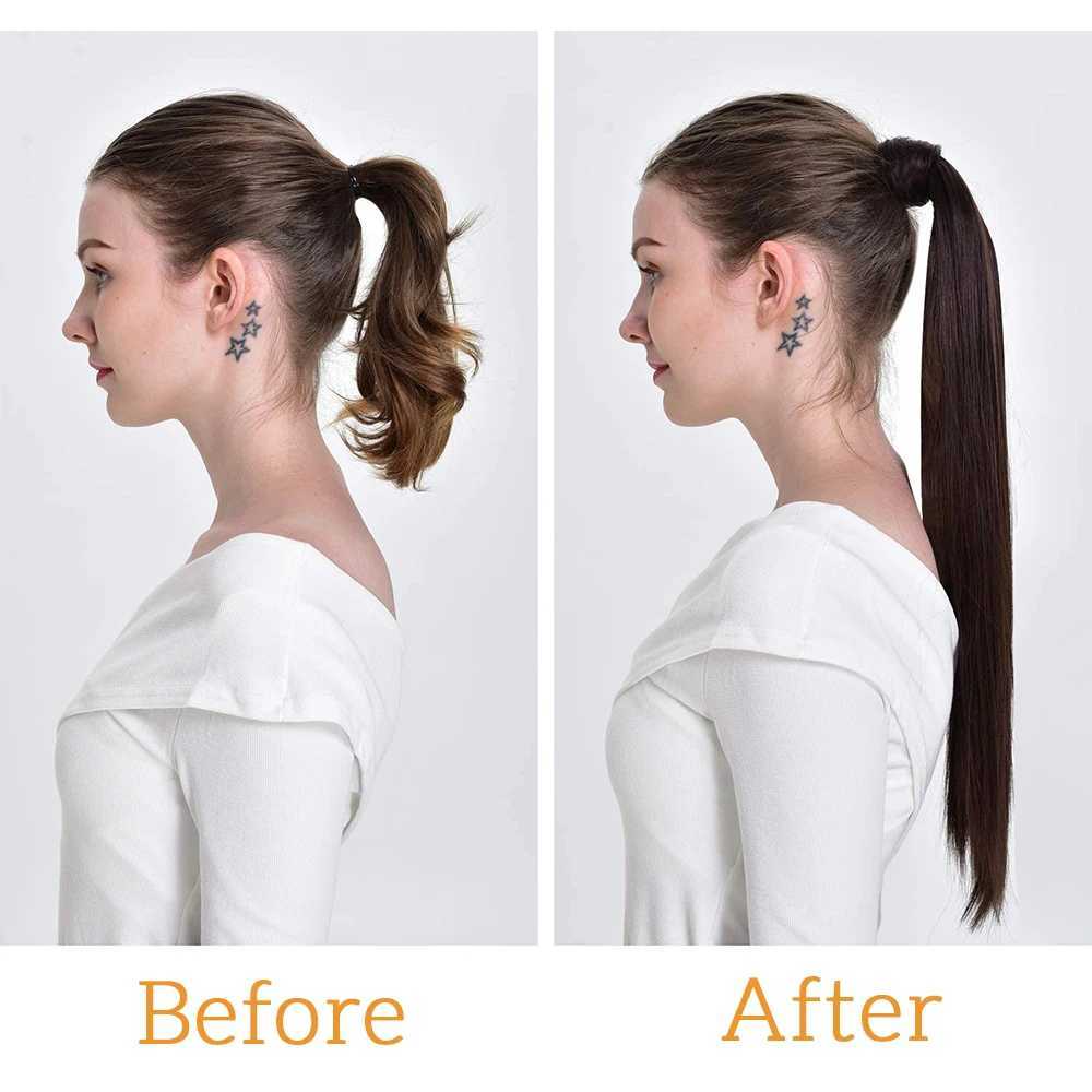 MyDiva 22Inch Long Straight Ponytail Hair Synthetic Extensions Heat Resistant Hair Wrap Around Pony Hairpiece for WomenXJ241221