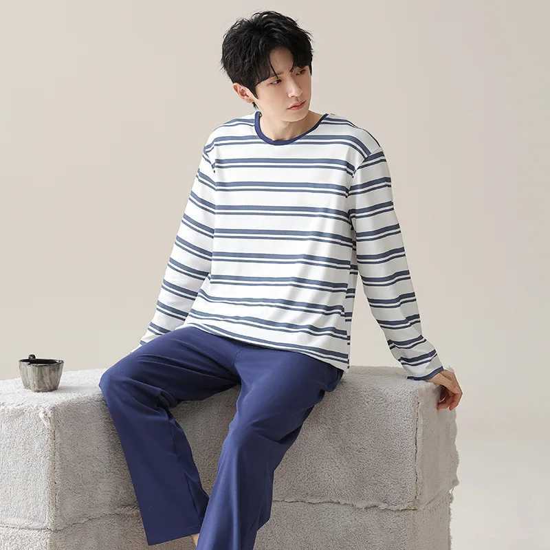High quality pure cotton pajamas set for mens autumn and winter long sved Korean version Spwear mens cartoon loose casual jacket W241221