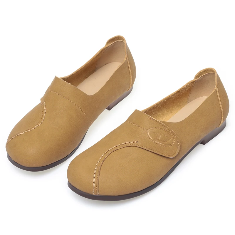 AIYUQI Women's Casual Shoes Spring Genuine Leather Women's Shoes Mom Large Size Vintage Round Toe Ladies Shoes