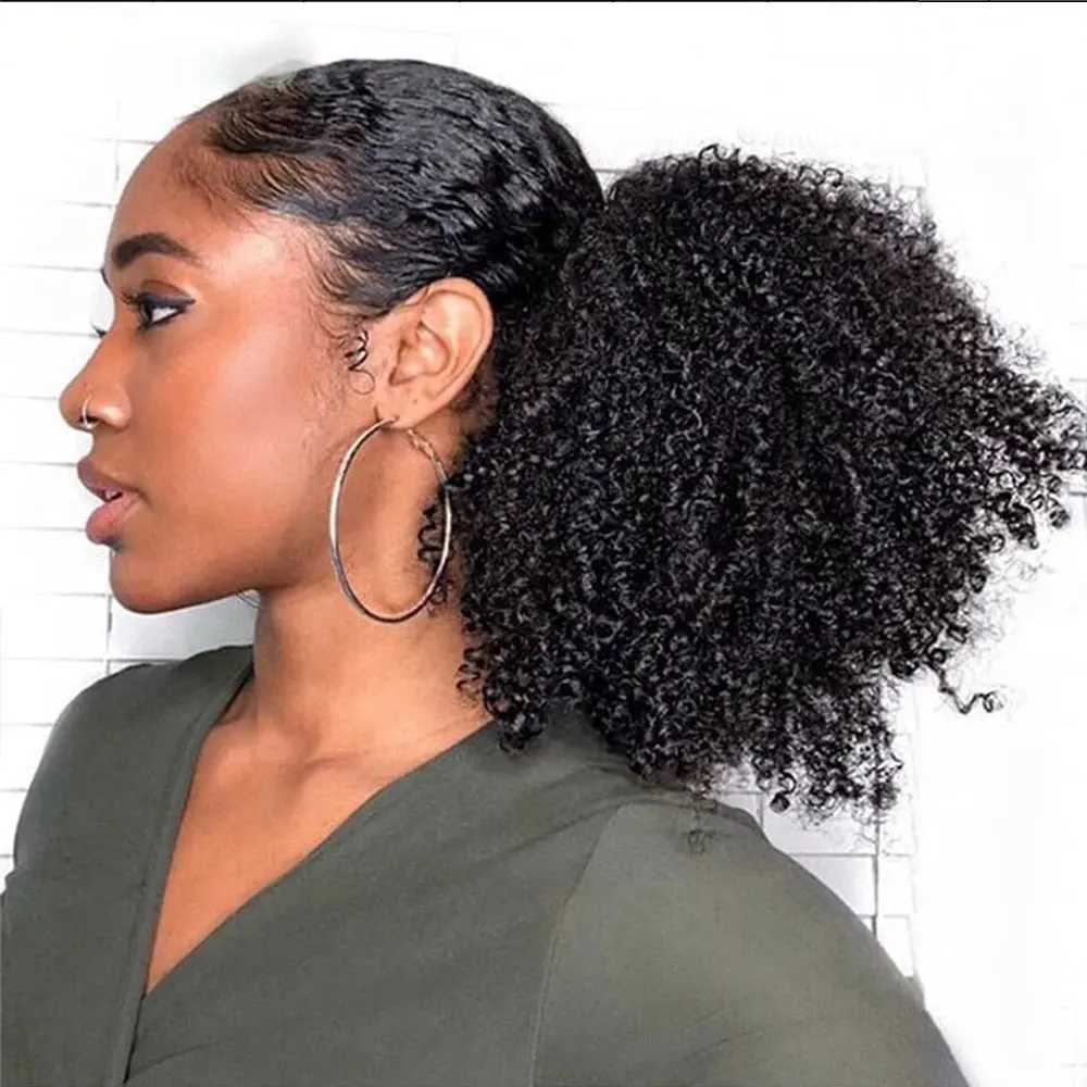 Afro Puff kinky curly Drawstring Ponytail Bun Extension for Black Women Synthetic Short Afro Kinkys Curly Afro HairpiecesXJ241221