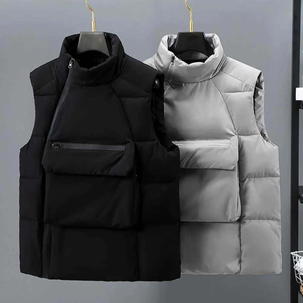 Men Vest Autumn Jackets Thick Vests Man Stand Collar Sleeveless Male Warm Cotton-Padded Waistcoat Men Gilet Veste Hommes XJ241221