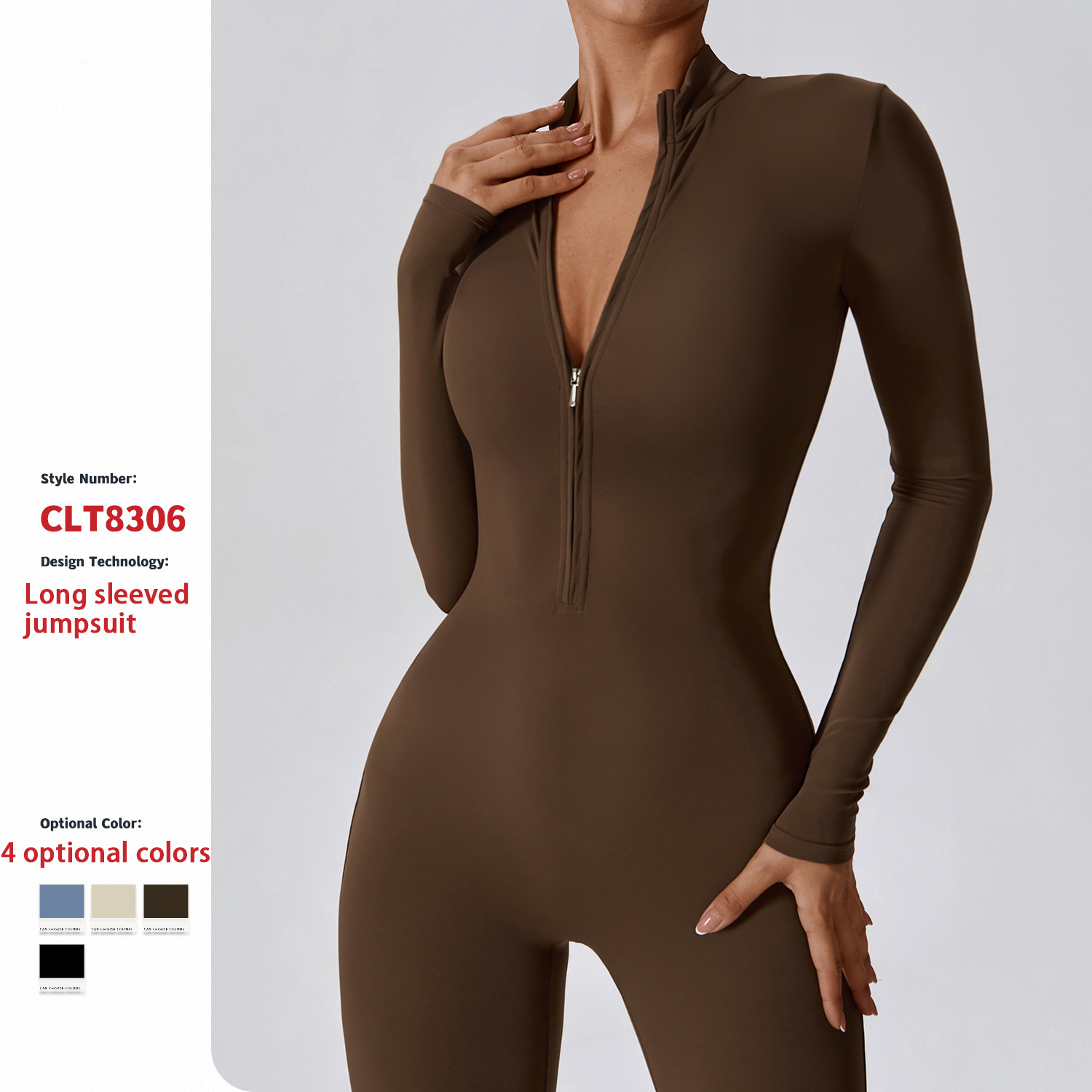 Zipper Nude Long Sleeve Yoga Bodysuit High Intensity Fitness Workout One Piece Leotard