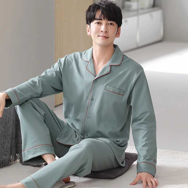 High quality pure cotton mens sleepwear set in plus size home fabric for autumn mens comfortable soft sleepwear for teenagers W241221