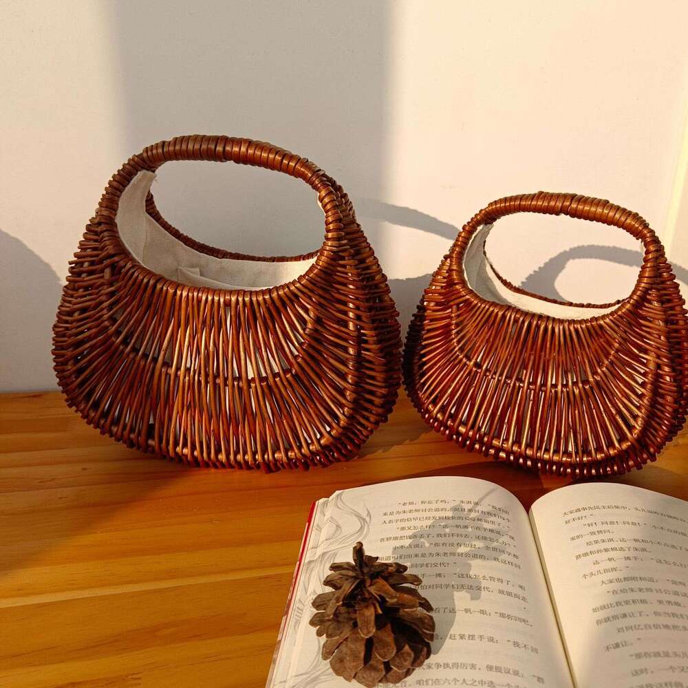2023 New Vine Handheld Grass Vegetable Basket Woven Japanese Women's Bag