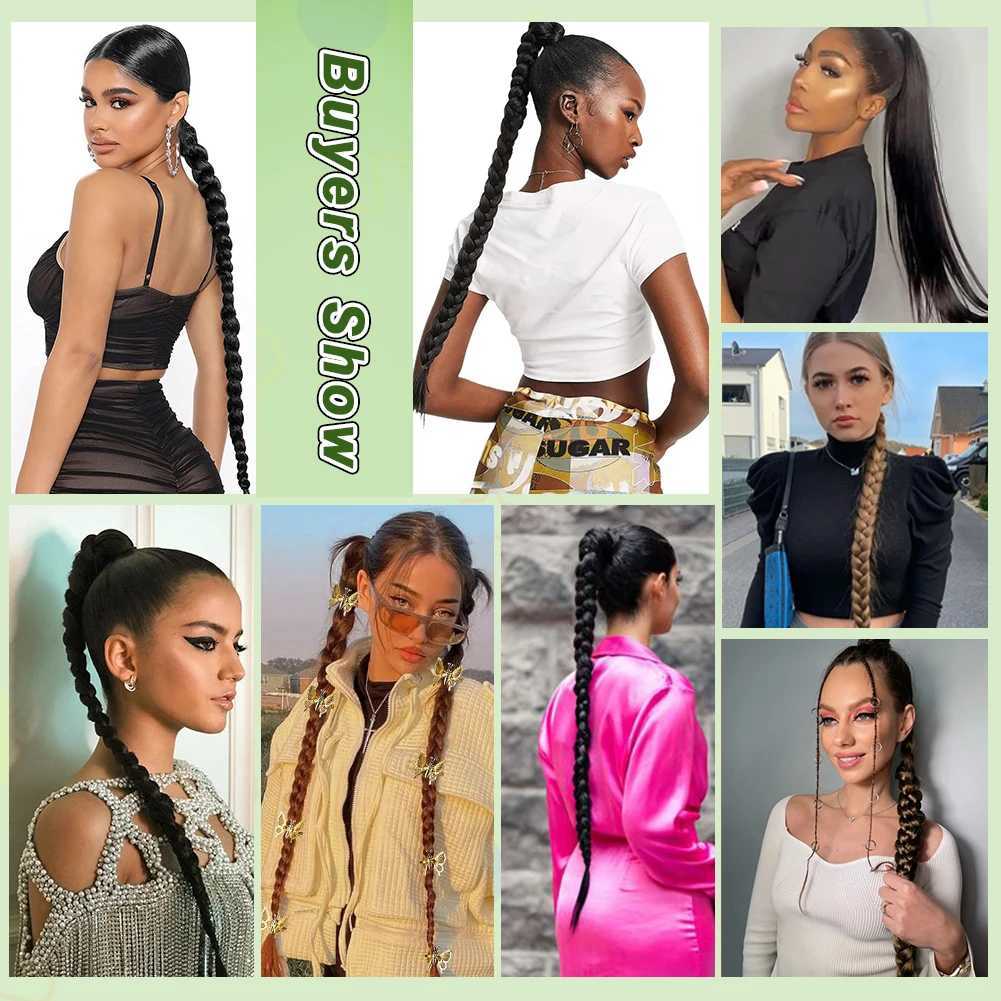 Long DIY Braided Ponytail Extension With Hair Tie Straight Wrap Around Synthetic Hair ExtensionsXJ241221