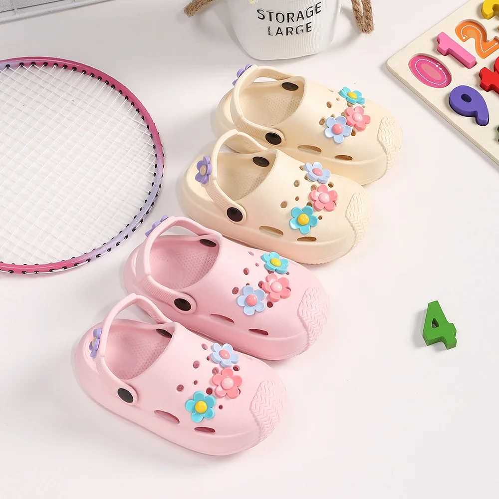 Sneakers New Flower Smooth Anti slip Sandals Summer Childrens Sandals Casual Soft PVC Beach Sandals Quick Drying Outdoor Shoes H241221