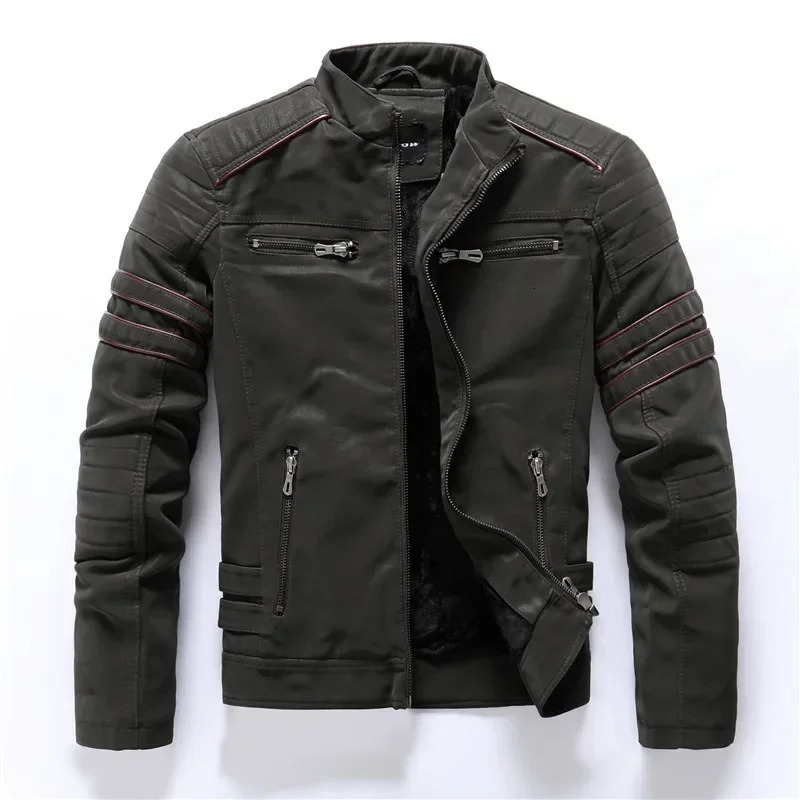 Autumn/Winter Mens Thickened Leather Jacket Motorcycle European and American Style Coat 241216