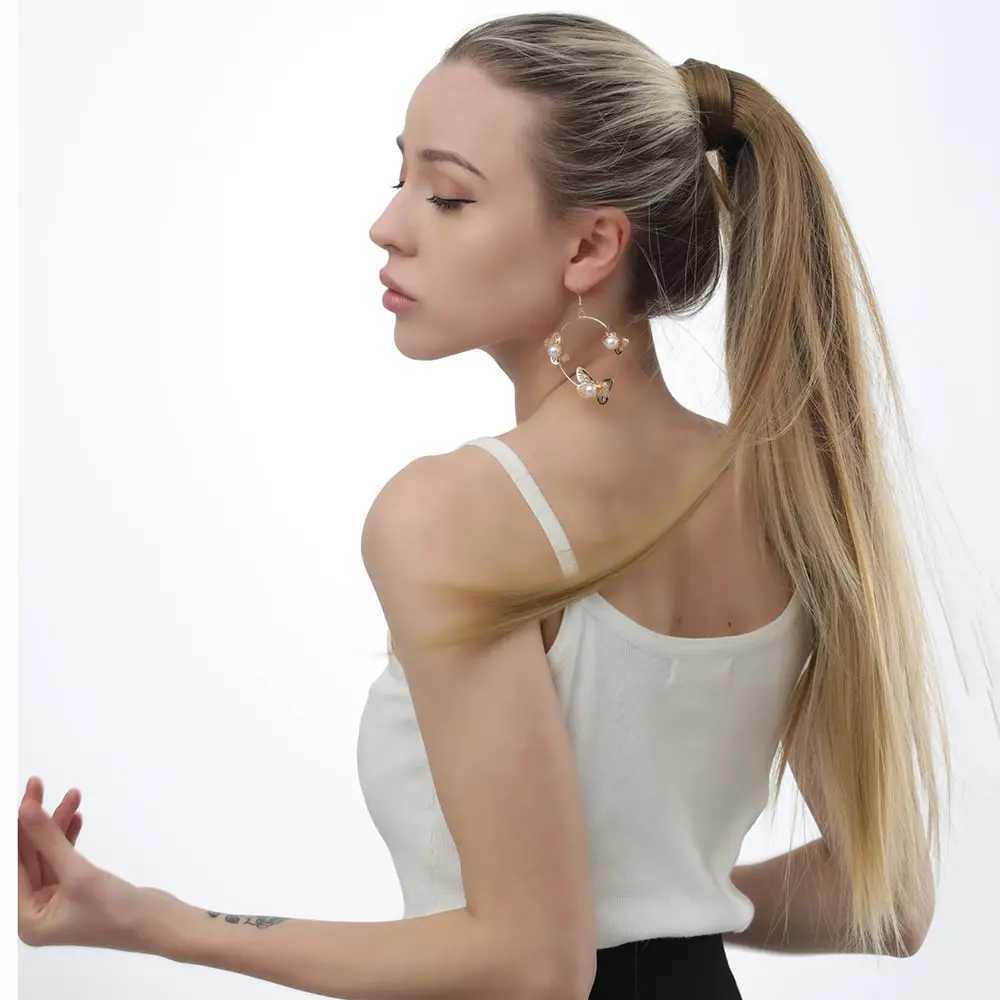 22Inch Straight Ponytail Hair Synthetic Extensions Heat Resistant Hair Wrap Around Pony Hairpiece for Women Daily UseXJ241221
