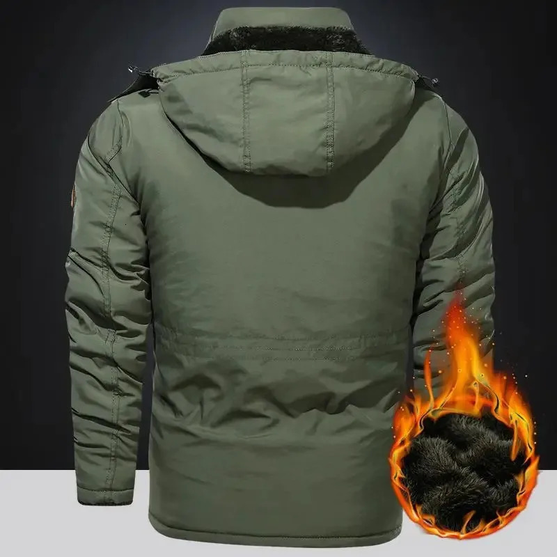 Mens Winter Jacket Fleece Linning Outdoor Parka Coat Hooded Windbreaker Thick Warm Outerwear Big Size 6XL Multipocket 241217